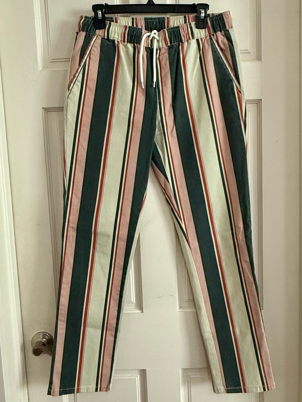 ASOS Women's Vertical Stripe Chinos in Grey, Pink and Cream